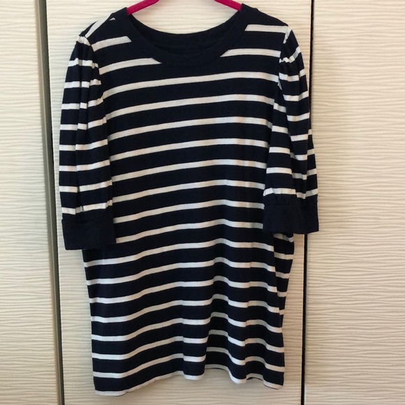 NWT LOFT blue & white striped short sleeve sweater. - Picture 1 of 5